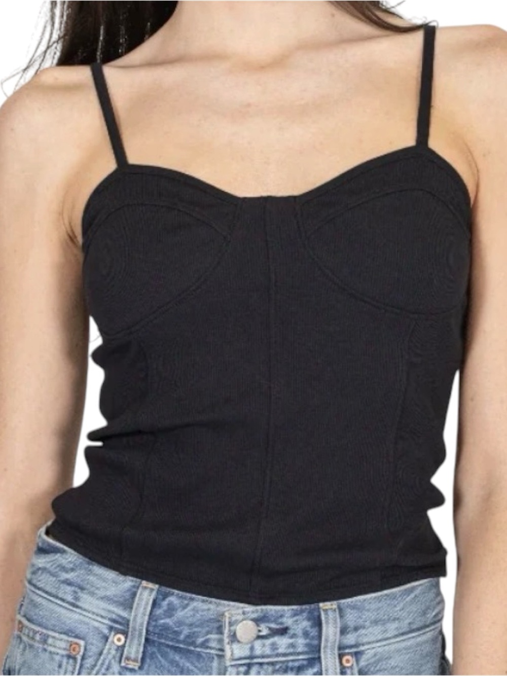 BRUNETTE THE LABEL Women’s Black Ribbed Bustier Bodice Tank Top XS/S